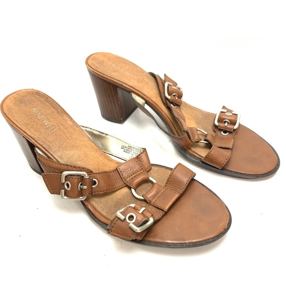 Nine West TEWELS Brown Heels Sandals Leather sz 11 - Picture 1 of 16